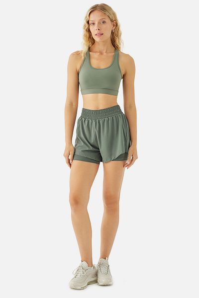 Superstacy Khaki Color Rose Tights Sports Shorts