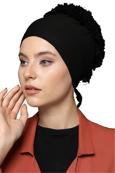 Belifanti Collection Black Bonnet Prayer Sleeves - Combed Cotton Ruffle Set of 2