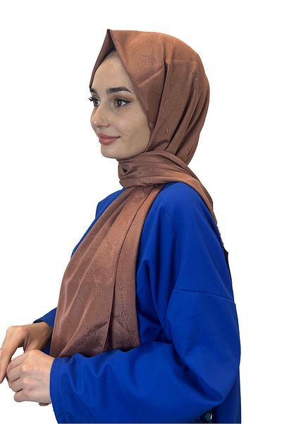 PİRAMİT Chocolate Colored Pyramid Monogram Elegant Shawl - 01008