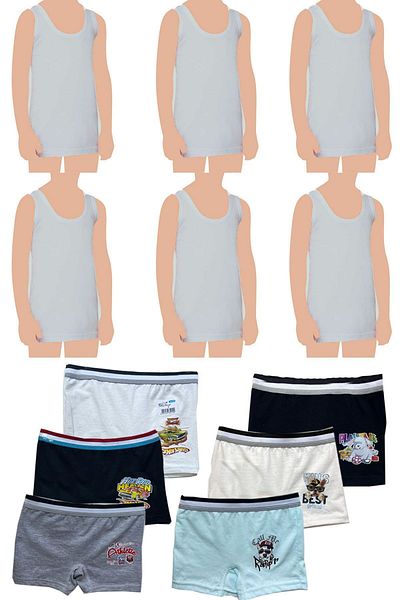Belifanti Collection Boy's Cotton 6-Piece Gray Athlete 6-Piece Mixed Color Boxer 12-Piece Set