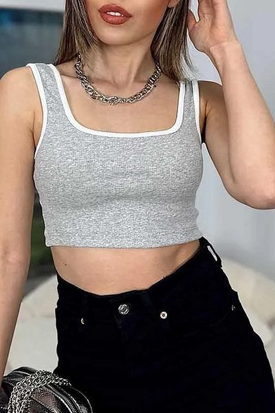 Belifanti Collection Women's Gray Side Striped Square Collar Ball Crop Bustier