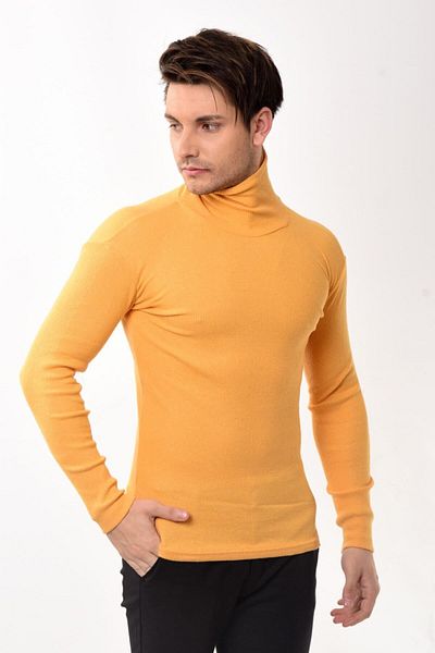 Belifanti Collection Men's Turtleneck Turtleneck Slim Fit Sweater Yellow