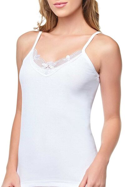 Tutku Women's Ribbed Rope Strap Laced Undershirt 3 Pack