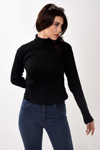 Belifanti Collection Pulover de damă cu gât roscat, slim fit, negru
