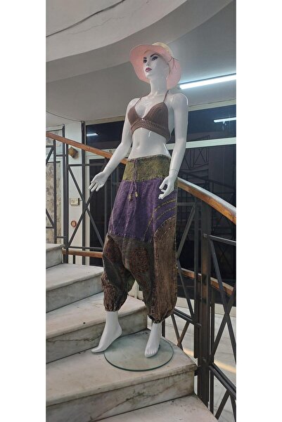 Bohem Stil Hint Otantik Yıkamalı Taşlanmış Patchwork Uniseks Şalvar Pantolon