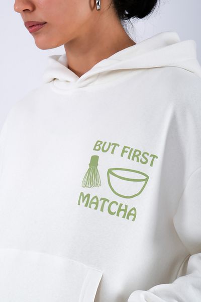 Coredra Hanorac Ecru pentru damă - But First Matcha Relaxed Fit