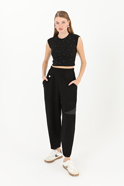 Puane Pocket Button Detailed Carrot Trousers with Elastic Waist 18105