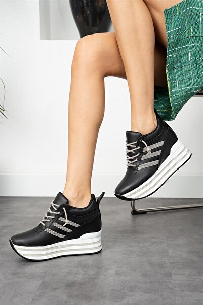 Modanizm Luvena Stone Detailed Leather Hidden Heel Sneakers