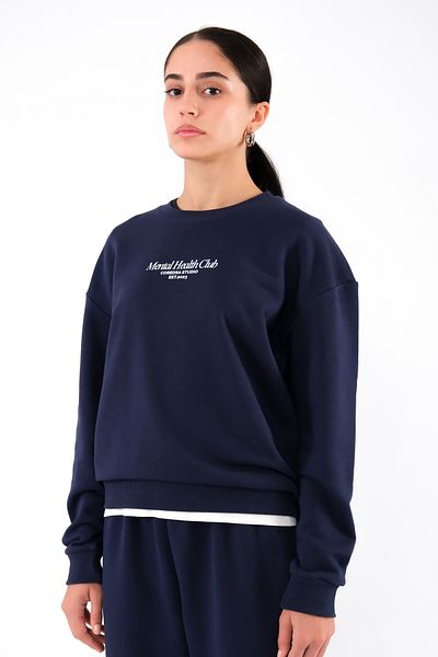 Coredra Mental Health Club Women's Navy Blue Relaxed Fit Sweatshirt