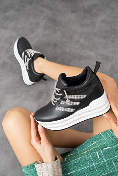 Modanizm Luvena Stone Detailed Leather Hidden Heel Sneakers