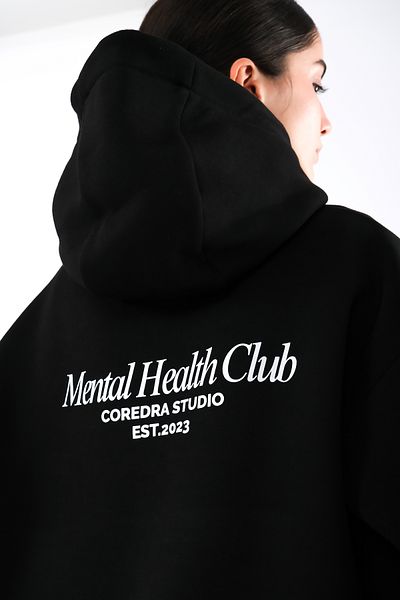 Coredra Women's Black Hoodie - Mental Health Club, Relaxed Fit