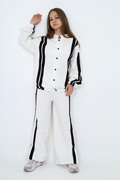 Joui Co Κοριτσίστικο Βαμβακερό Σετ Φόρμα με ριγέ μακρυμάνικο κοστούμι