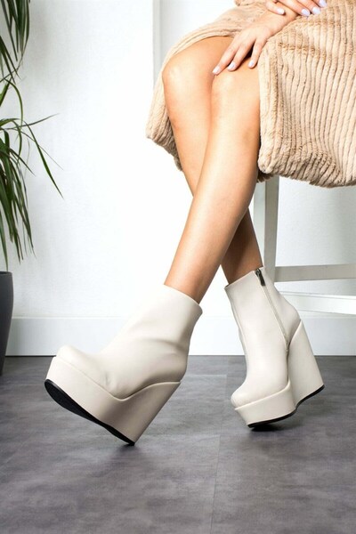 Modanizm Lizavita Skin Wedge Heeled Leather Boots