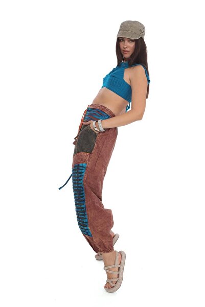 Bohem Stil Hint Otantik Yıkamalı Taşlanmış Patchwork Uniseks Şalvar Pantolon