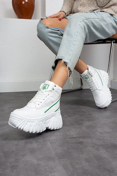 Modanizm Moreno White Green Detailed Sports Boots