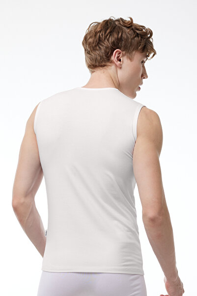 Malabadi Men's Ecru Viloft Round Collar Sleeveless Thermal Undershirt 612