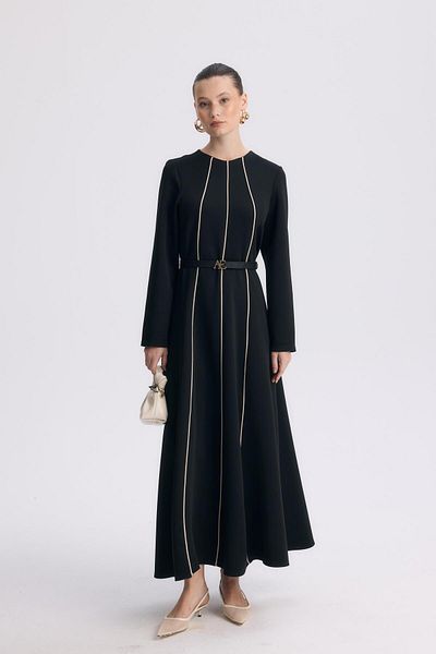 Ahel Tasarım Benril Striped Scuba Dress - Black