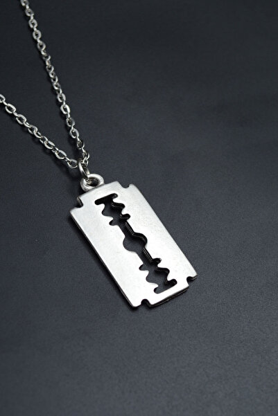 Had Safha Jilet Gümüş Kaplama Unisex Düz Zincir Kolye kod 687