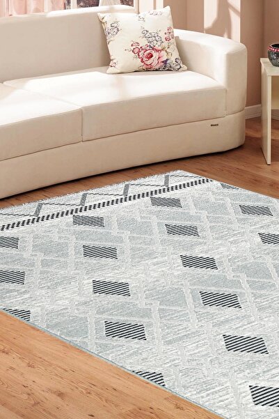 Palermo 6813A Gri Çift Taraflı Yıkanabilir Dokuma Kolay Temizlenir Halı Kilim