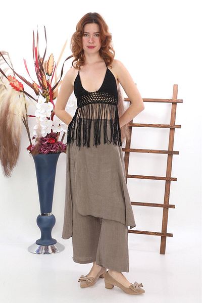 Bohem Stil Italian Raw Linen Trouser Skirt