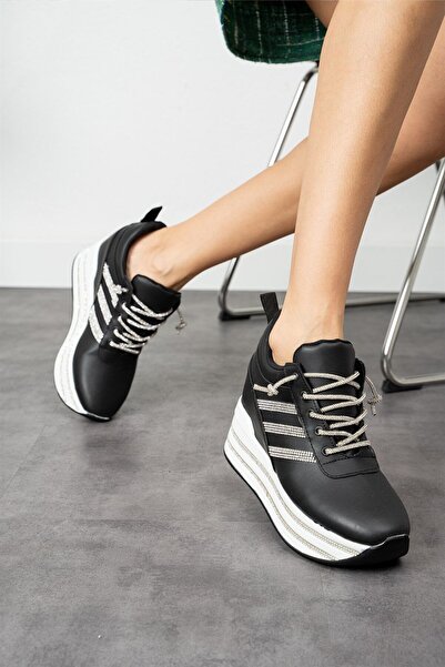 Modanizm Luvena Stone Detailed Leather Hidden Heel Sneakers