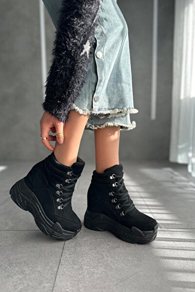 Modanizm Christina Siyah Gizli Topuklu Süet Bot