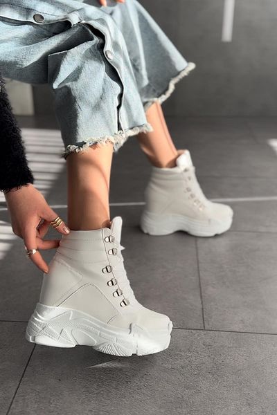 Modanizm Christina White Wedge Heeled Boots