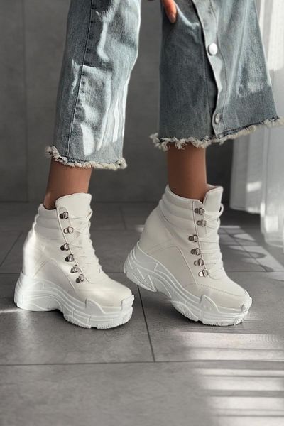 Modanizm Christina White Wedge Heeled Boots