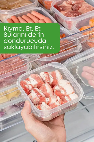 grimorlife 7 Li Sızdırmaz Buzdolabı İçi Düzenleyici Buzluk Derin Dondurucu Saklama Kabı- Et Kıyma Et Suyu 2,3 Lt
