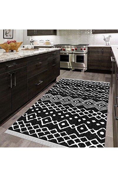 Rug Washable Black and White Patterned Anti-Slip Floor Living Room Corridor Kitchen Rug Deluxe 6068