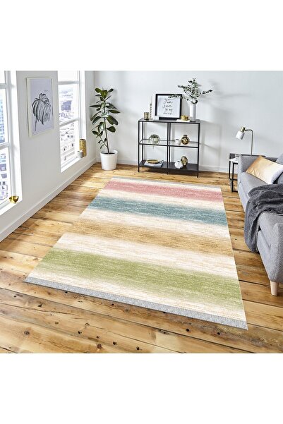 DECOSER HALI Kilim Yıkanabilir Renkli Etnik Desenli Kaymaz Taban Salon Korido...