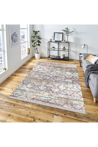 DECOSER HALI Kilim Yıkanabilir Renkli Etnik Desenli Kaymaz Taban Salon Korido...