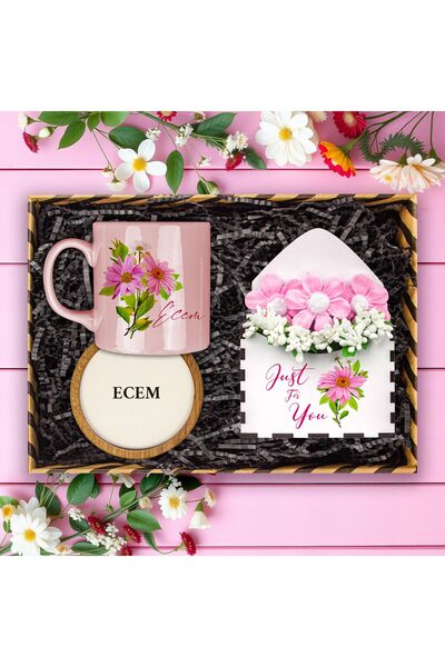 EJOYA Kişiye Özel Çiçek Tasarım Kupa & Bardak Altlığı & Papatya Aranjmanı Hed...