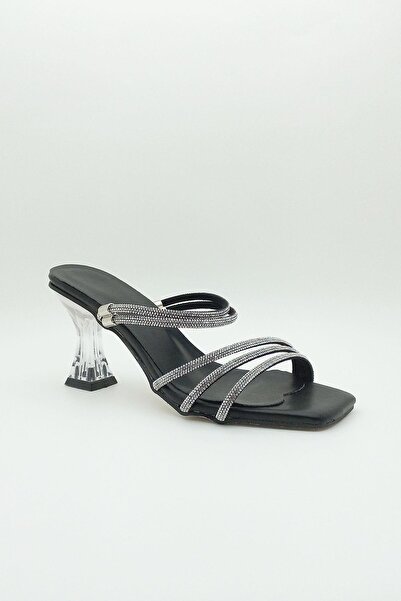 DOSA SHOES Βραδινό Φόρεμα Σανδάλια με Διαφανή Πέτρα Λεπτομερή Τακούνι - Μαύρε...