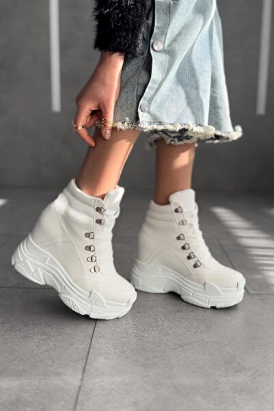 Modanizm Christina White Wedge Heeled Boots