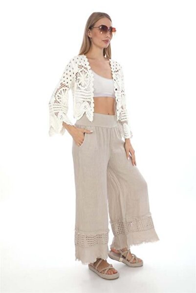 EREN STYLE Λινό Παντελόνι - Ιταλικό Scallop Λεπτομερές