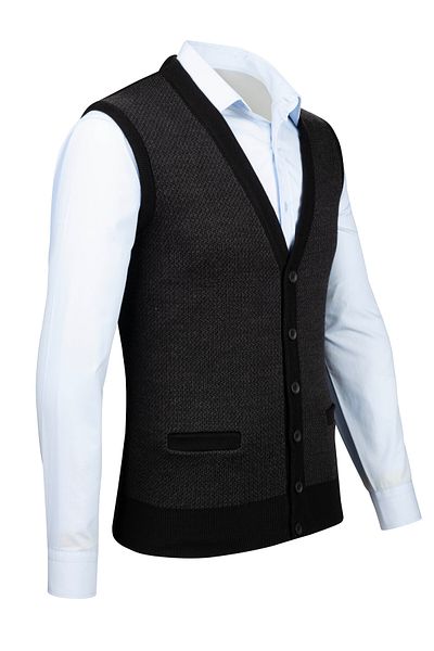 Çizgi Triko Men's Knitwear Large Size V-Neck Vest Buttoned Pocket Detailed Patterned Waist Elastic Steel Knit
