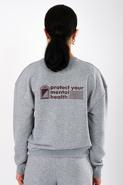 Coredra Women's Gray Relaxed Fit Sweatshirt - Mental Health Protection
