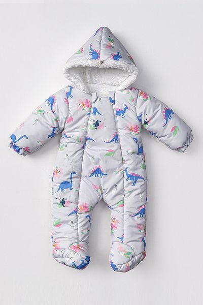 MAİBELLA Floral and Dinosaur Patterned Astronaut Jumpsuit for Baby Boys Girls - Hooded, Fur Inside and Booties