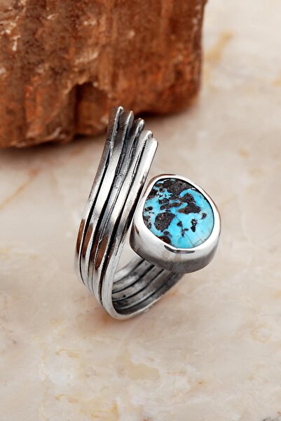 Sümer Telkari Turkuaz Taşlı Tasarım Kanat Modeli Elişi Gümüş Yüzük 5834