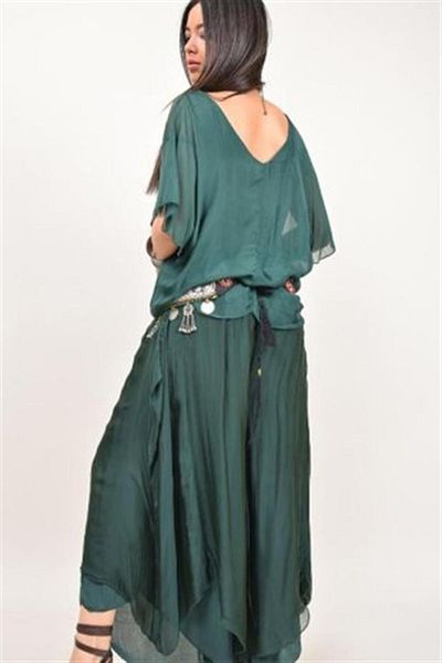 Bohem Stil Pantaloni Shalwar de mătase cu acoperire asimetrică pentru femei