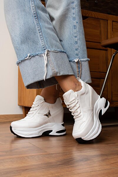 Modanizm Lydia White Sneakers with Hidden Heels