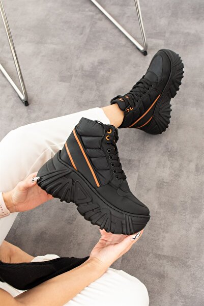 Modanizm Moreno Black Orange Striped Sports Boots