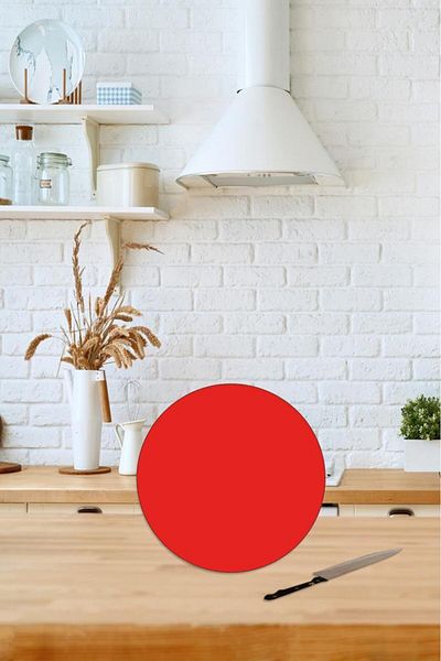Saban Diameter 20 Cm Plain Red Patterned Glass Cutting Plate