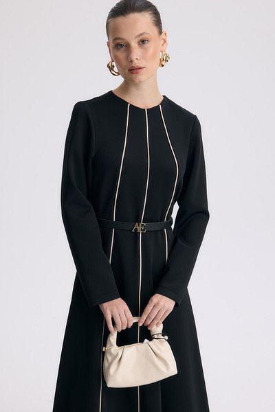 Ahel Tasarım Benril Striped Scuba Dress - Black