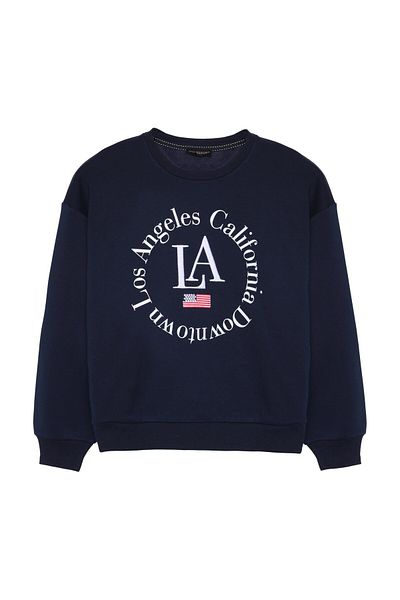 Quzu Navy Blue Sweatshirt - Print Detailed