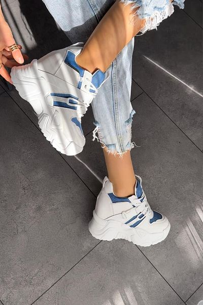 Modanizm Anisa White Blue Sneakers with Hidden Heels