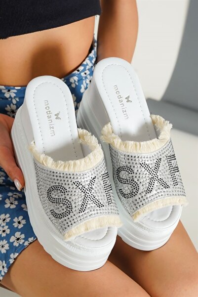 Modanizm Stoned Wedge Heeled Sxf Slippers