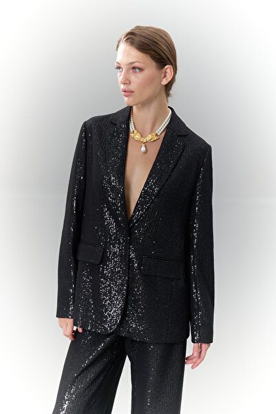 Roman Tek Düğmeli Erkek Yaka Blazer Ceket Siyah K2516041_001