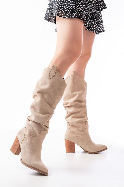 serkanseyyid LS-1884 Μπεζ Suede Daily Γυναικείες Μπότες
